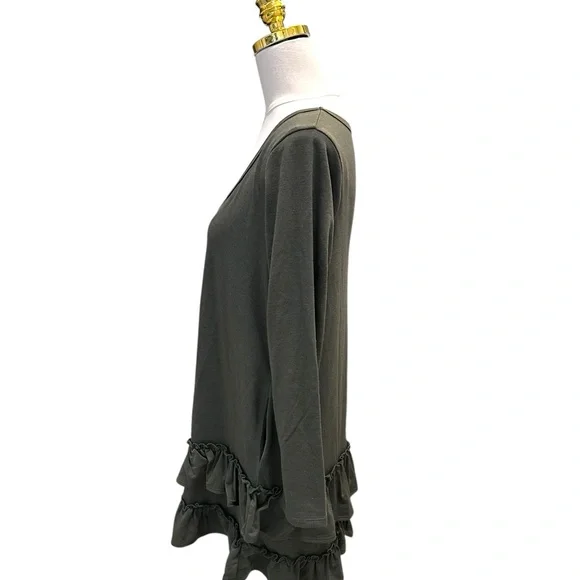 Three Bird Nest Constance Ruffle Hem Long Sleeve Dress Olive Green Sz S NWT